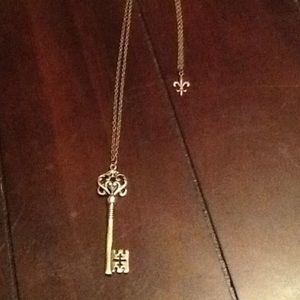 Bronze skeleton key pendant long necklace